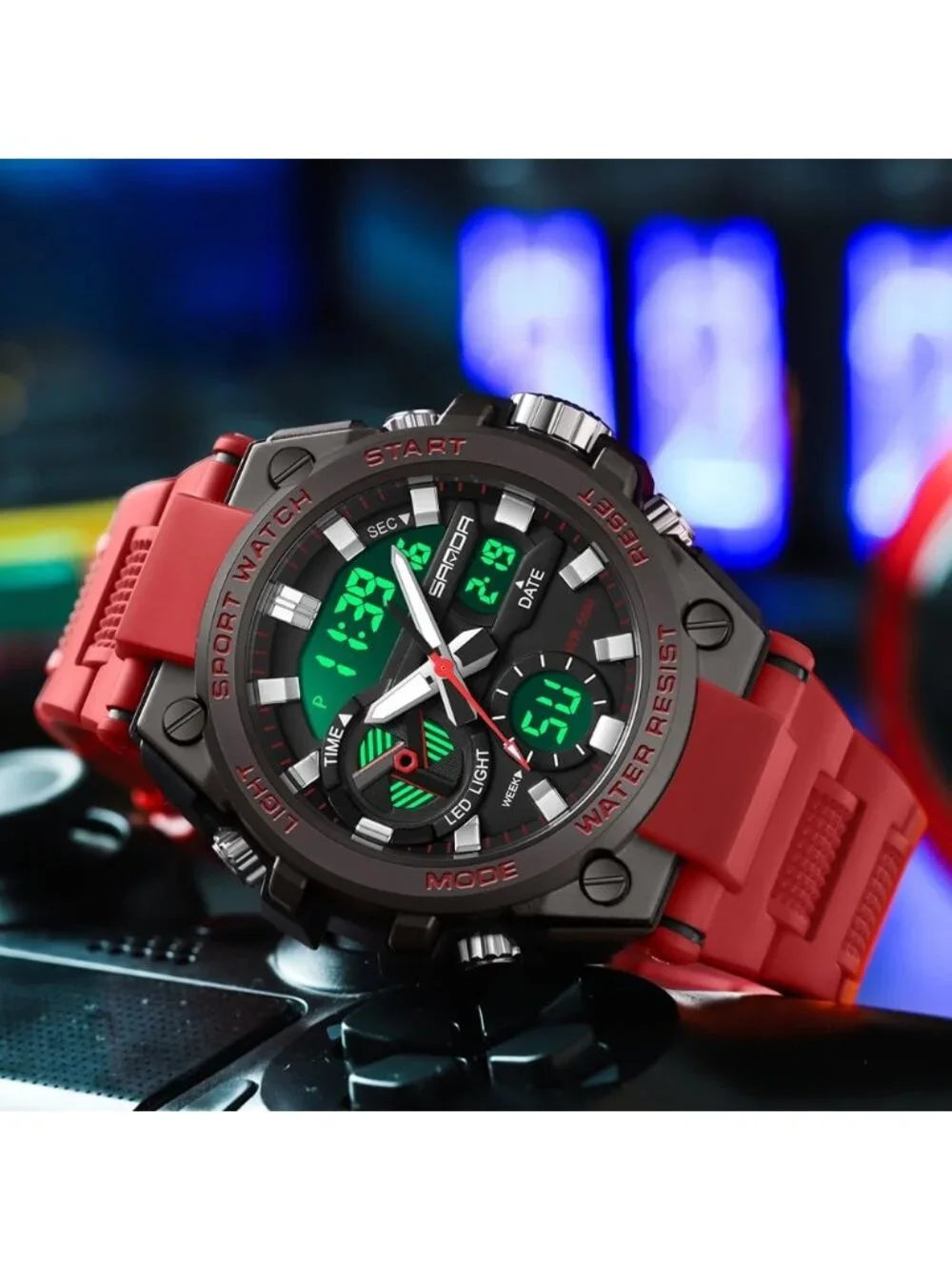 Men's Red Analog Quartz Sports Waterproof Military Tactical LED Digital Watch